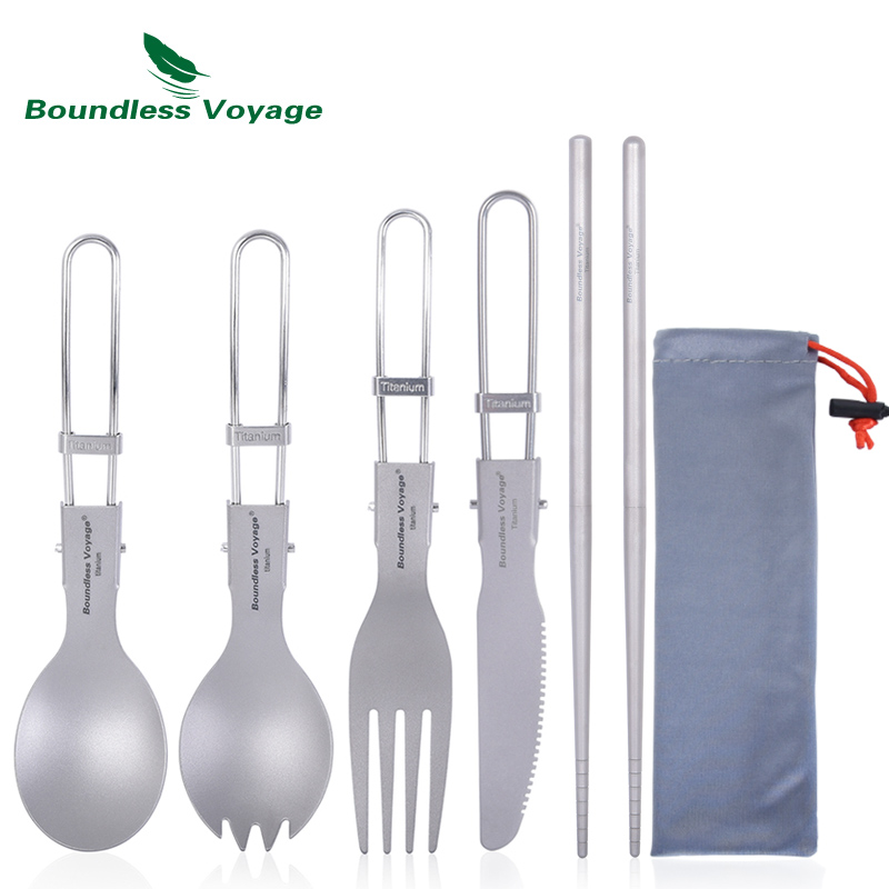 Camping Cooking Set Stainless Steel - Sınırsız Voyage Titanyum Kamp Çatal Bıçak