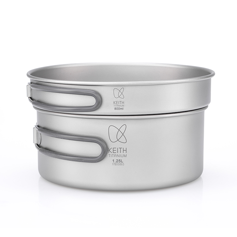 Camping Cooking Utensil Set - KEITH Saf Titanyum 2 Parçalı Tencere
