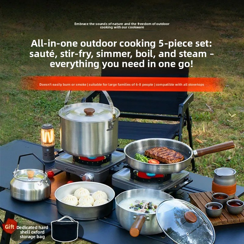 Camping Cooking Frying Pan - Taşınabilir Kamp Tencere Seti Çok Fonksiyonlu